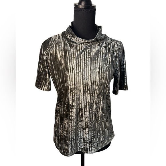 LOFT Tops - Loft Women’s Olive Green Velour Striped Mock Neck Top Size  XS
